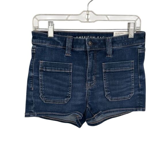 NWT American Eagle next level stretch, high-rise shortie dark denim shorts 27/4 - Picture 4 of 10